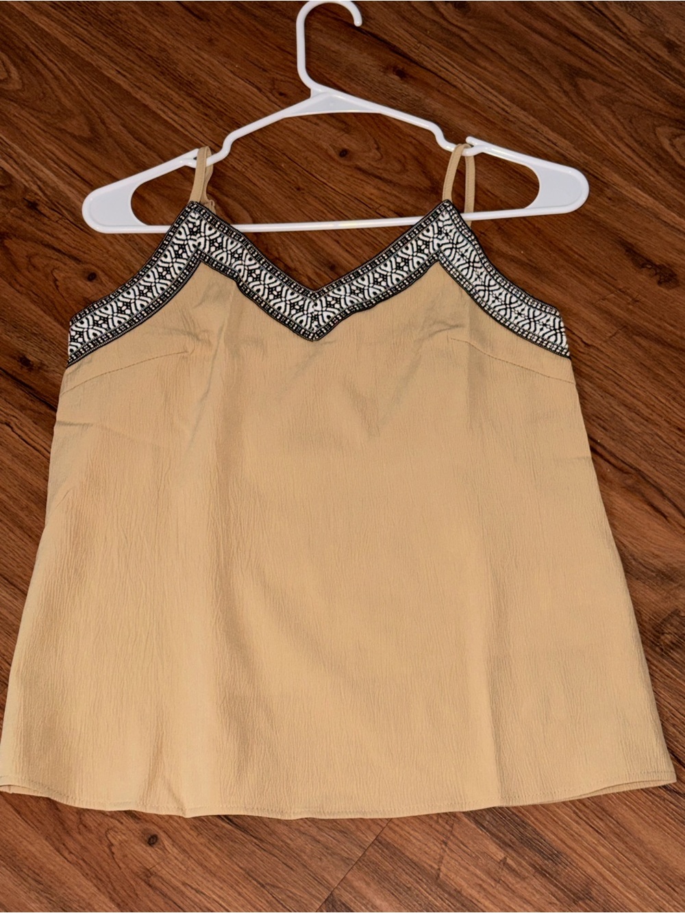 Beaded Trim Spaghetti Strap Tank Top in Tan